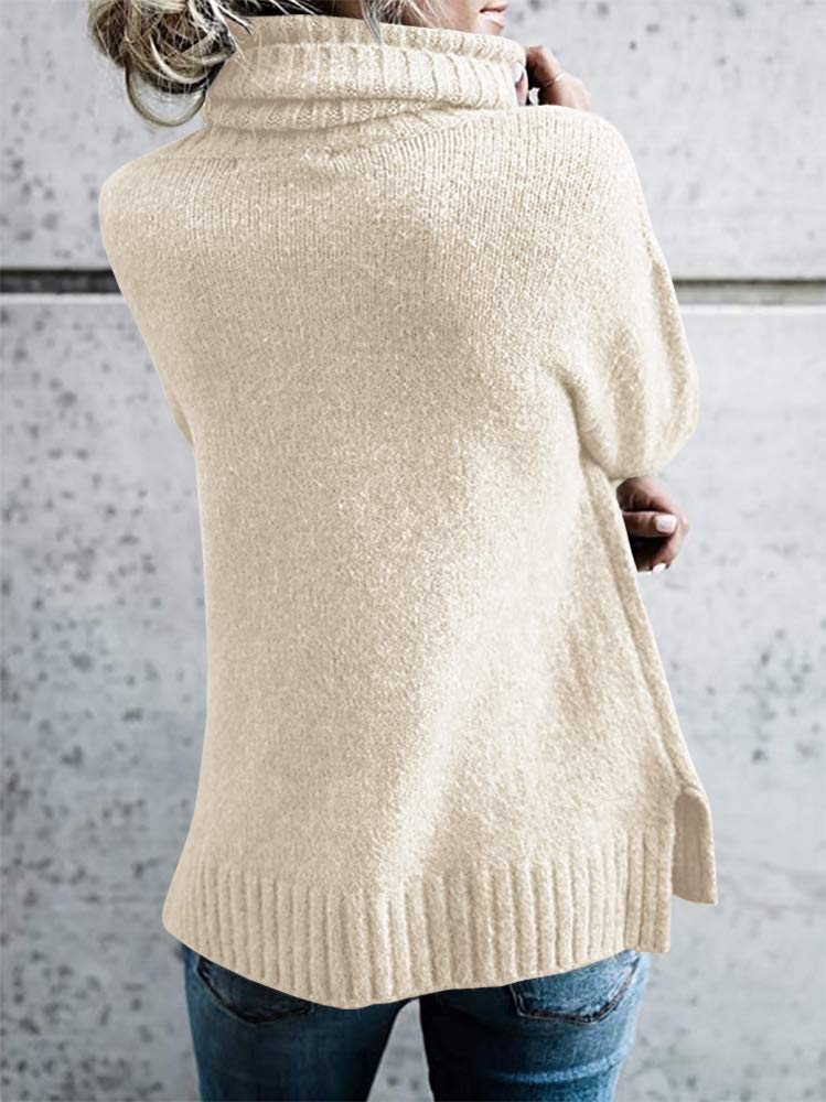 FISACE Womens Oversized Turtleneck Pullover Sweater Cable Knit Long Sleeve Sweater Tops A-Beige - Image 4